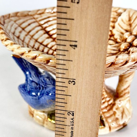 Norleans Ceramic Woven Miniature Bird Bath Basket with Blue Bird Made in Japan - Picture 8 of 10